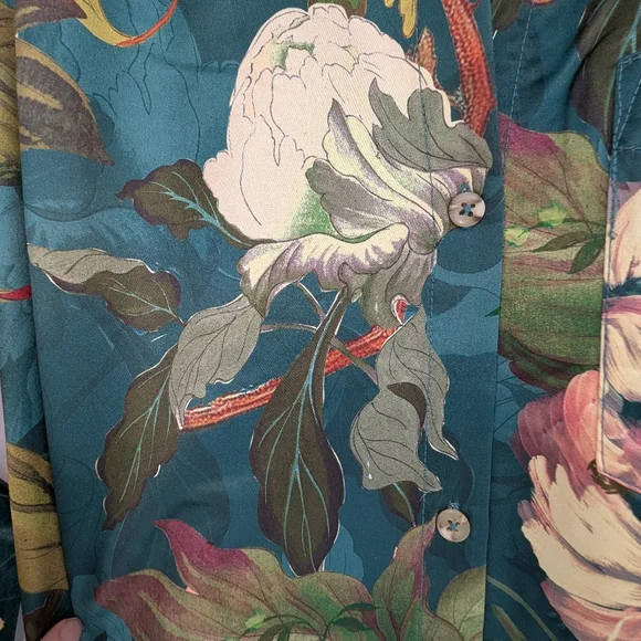 NWT Maeve Mona Silky Maxi Shirt Dress | L Petite | Teal Floral Multicolor Spring - Picture 9 of 15